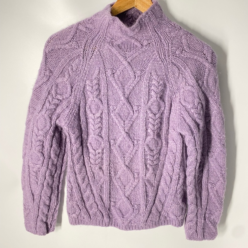 Vince Aran Raglan Cable Knit Alpaca Wool Mock Neck Sweater in Lilac S/P